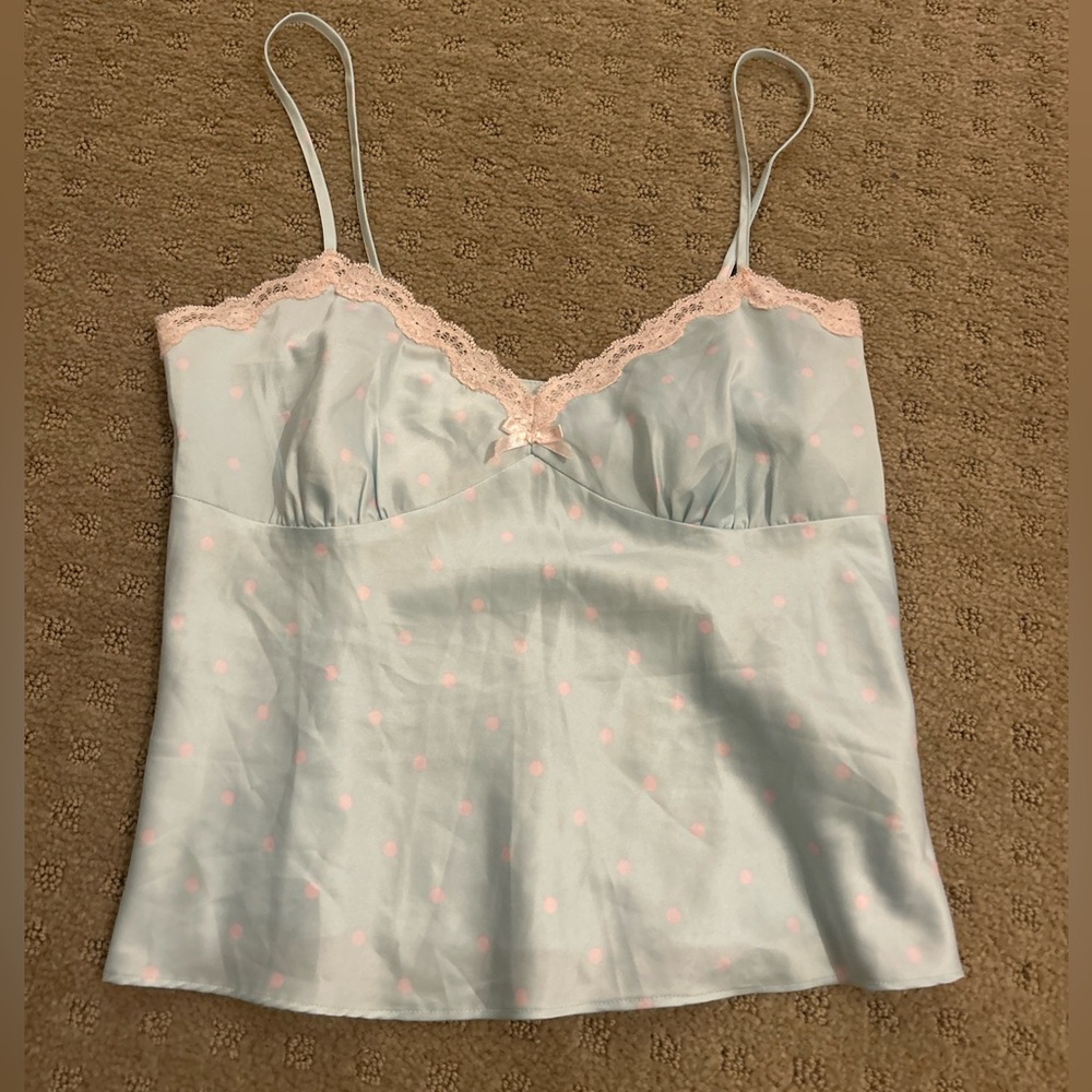 y2k lace baby blue poka dot top